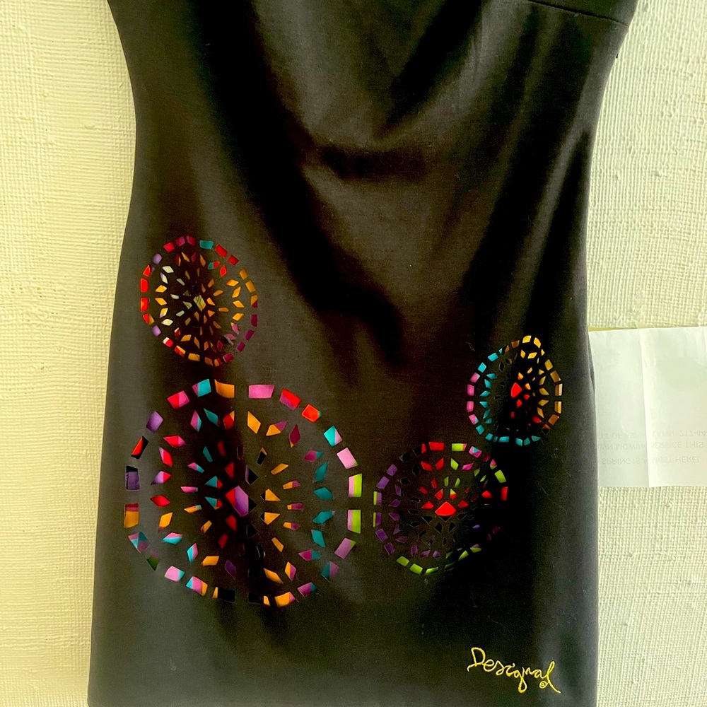 Desigual black dress with cutouts & color panel.